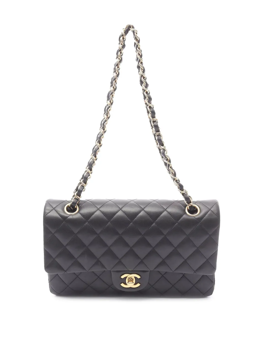CHANEL Pre-Owned 2010-2011 ミディアム クラシック ラムスキン ダブルフラップ ショルダーバッグ - ブラック CHANEL Pre-Owned 2010-2011 ミディアム クラシック ラムスキン ダブルフラップ ショルダーバッグ - ブラック