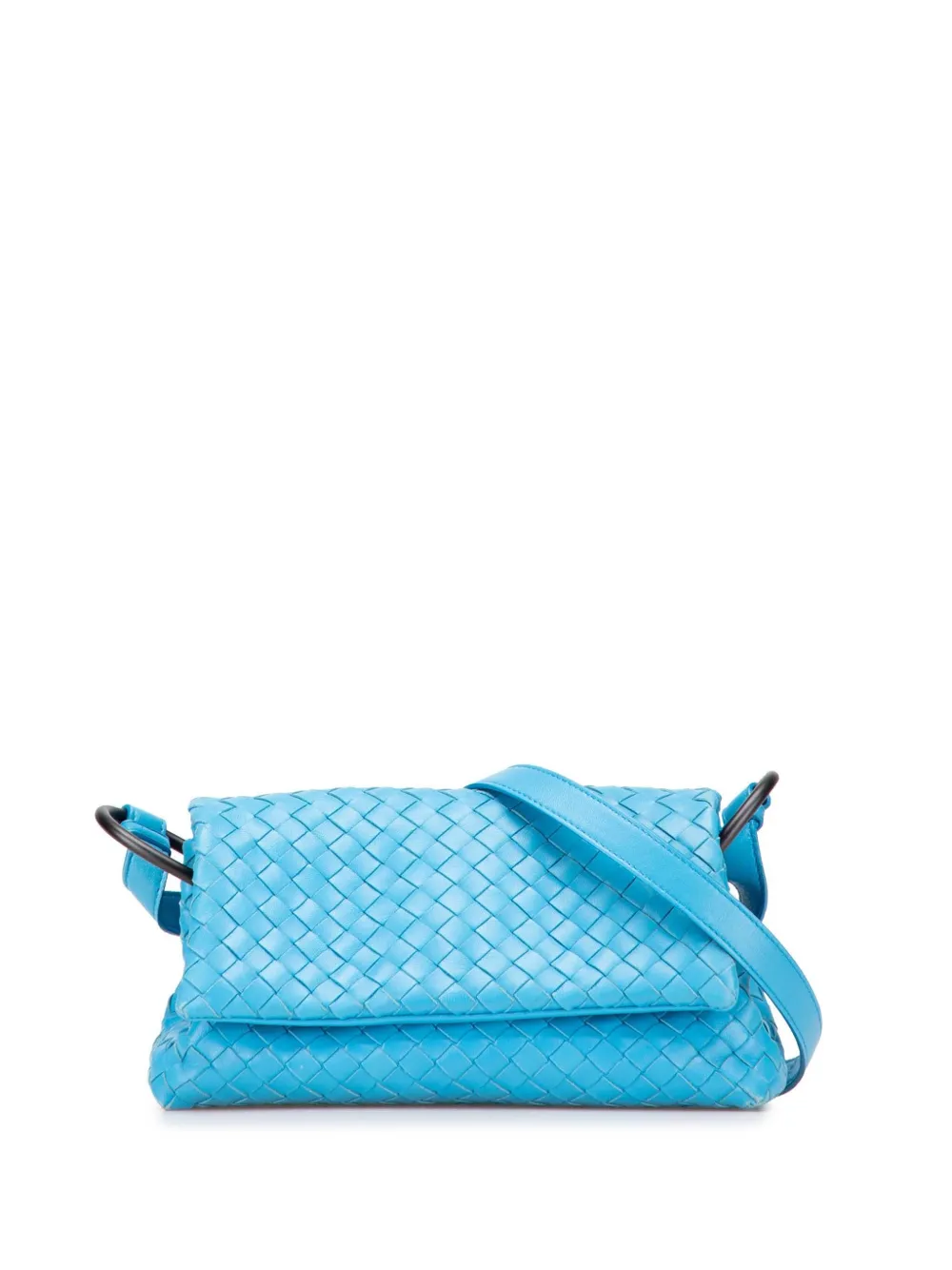 Pre-owned Bottega Veneta 2012-2025 Nappa Intrecciato Flap Crossbody Bag In Blue