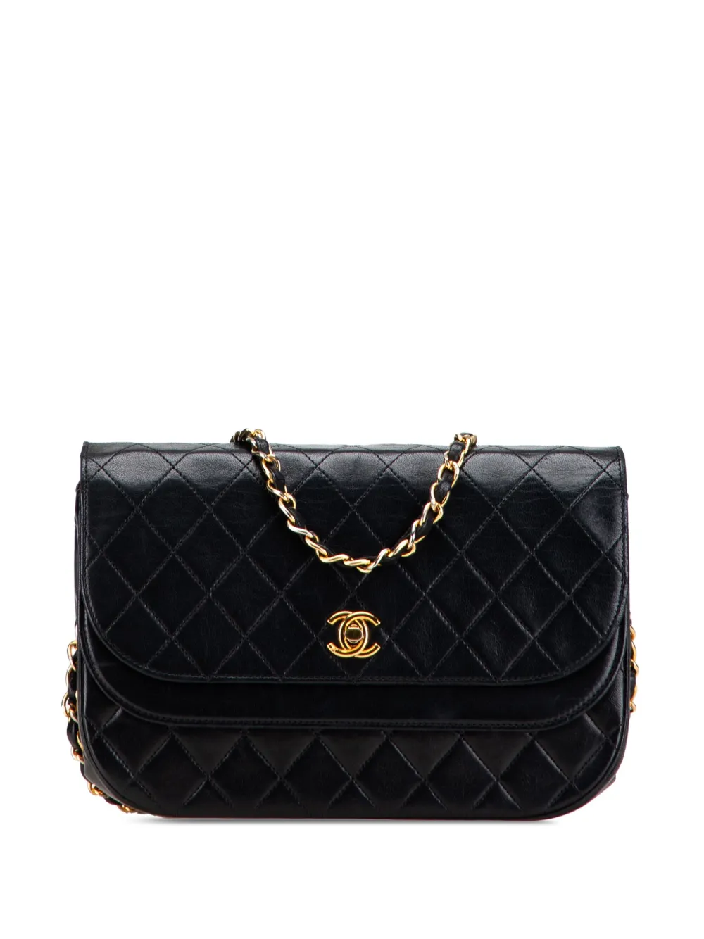 CHANEL Pre-Owned 1984-1986 Quilted Lambskin Half Moon Double Flap crossbody bag | Black | Image 1