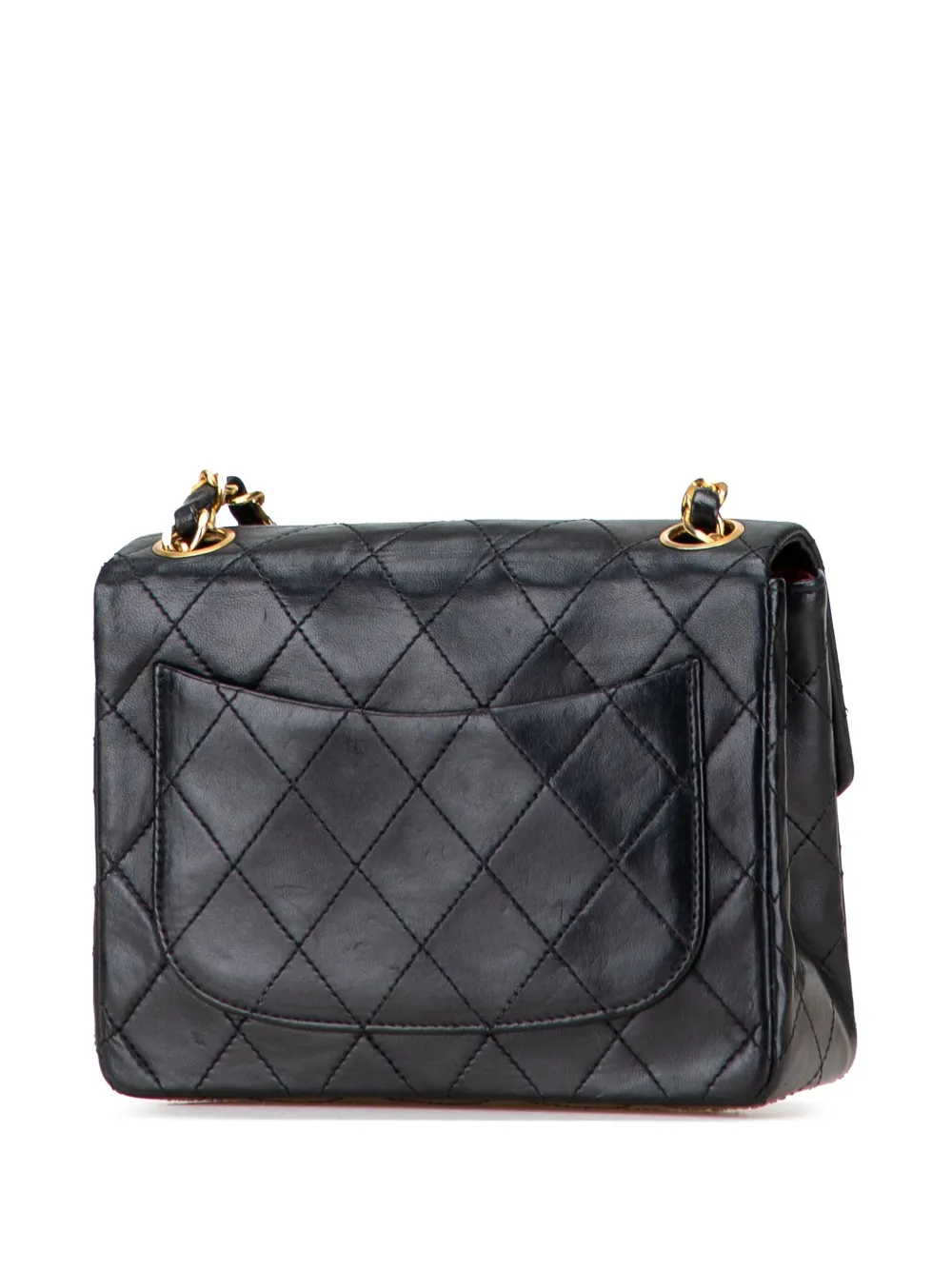 Pre-owned Chanel 1986-1988 Mini Square Classic Lambskin Single Flap Crossbody Bag In Black