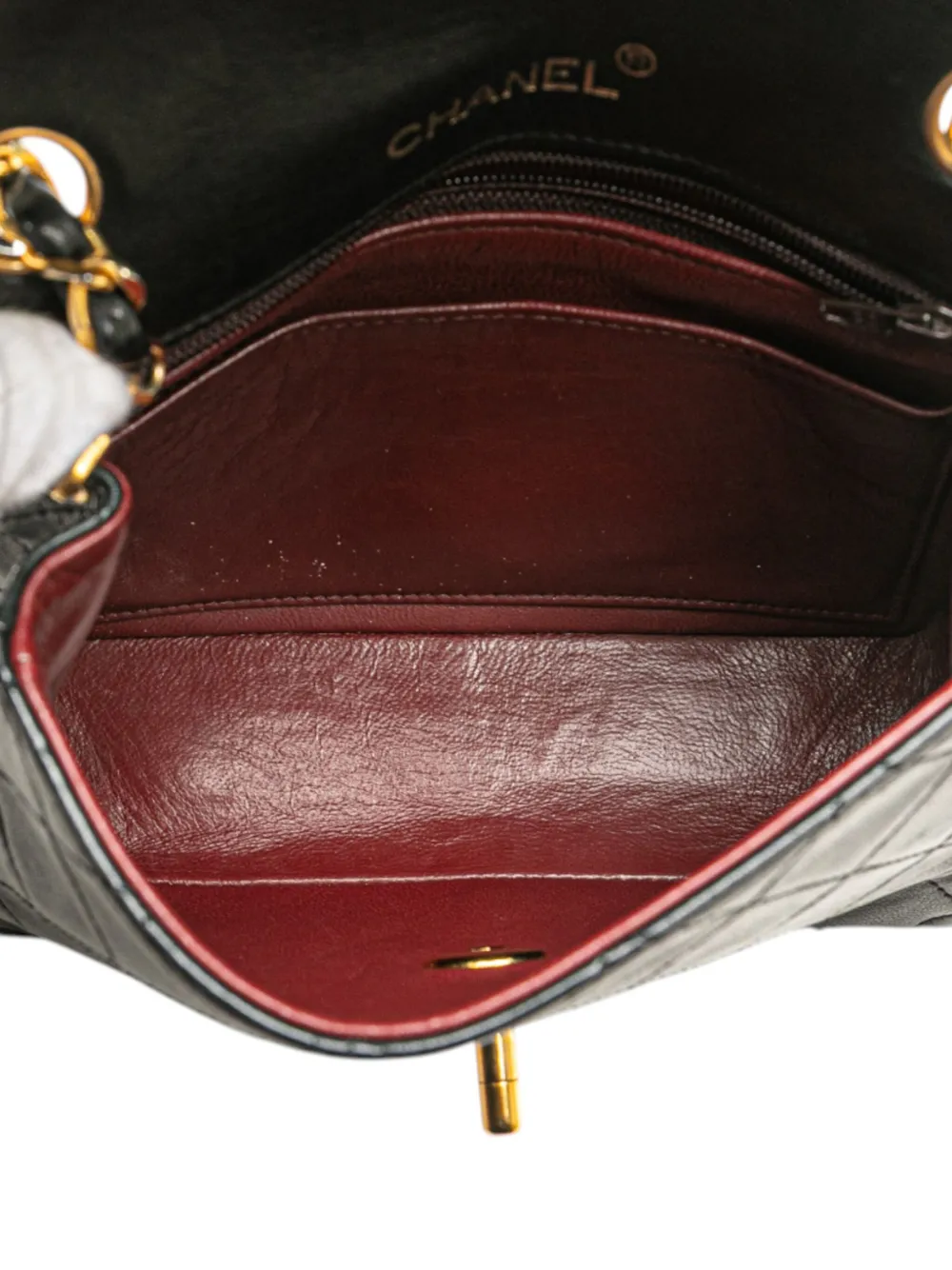 Pre-owned Chanel 1986-1988 Mini Square Classic Lambskin Single Flap Crossbody Bag In Black