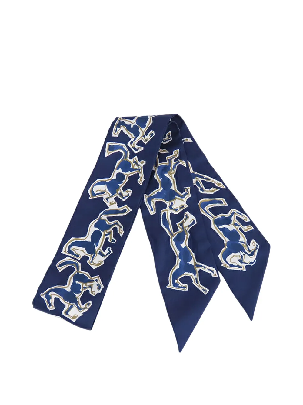 Pre-owned Hermes 2000-2025 Chevaux En Liberte Silk Twilly Scarf Scarves In Blue