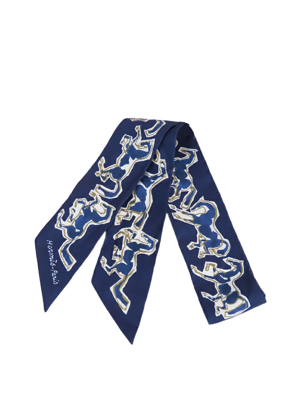 Pre-owned Hermes 2000-2025 Chevaux En Liberte Silk Twilly Scarf Scarves In Blue
