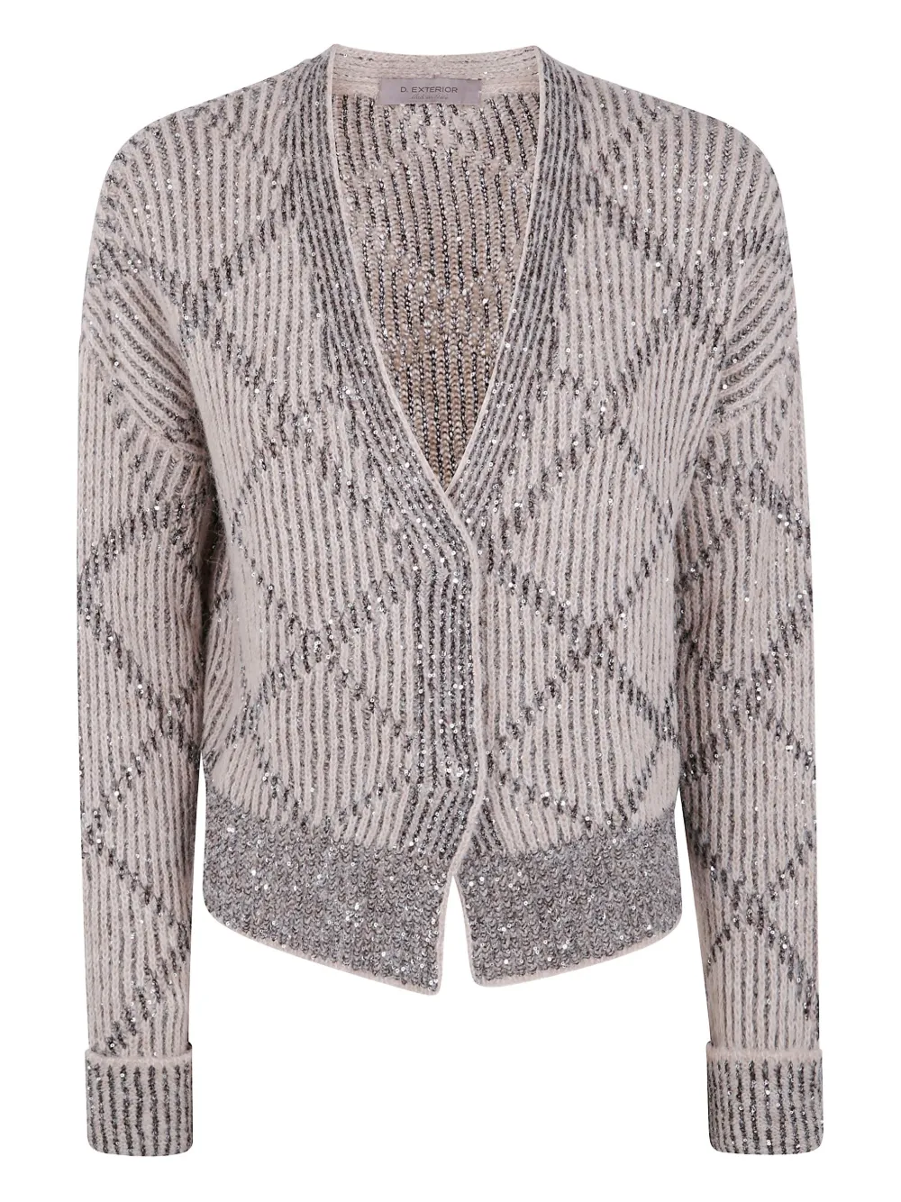 D Exterior Sequin Striped Cardigan In Neutral