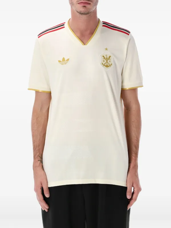 ホワイト 半袖 Tシャツ 金色ロゴ サイン Adidas ストライプ VネックTシャツ | ニュートラル | FARFETCH JP