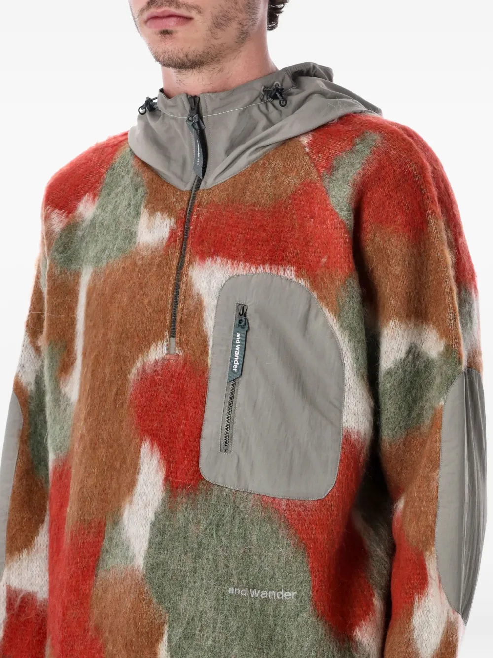 And Wander Mix Shaggy Knit Hoodie In Wool-mohair Blend In Brown