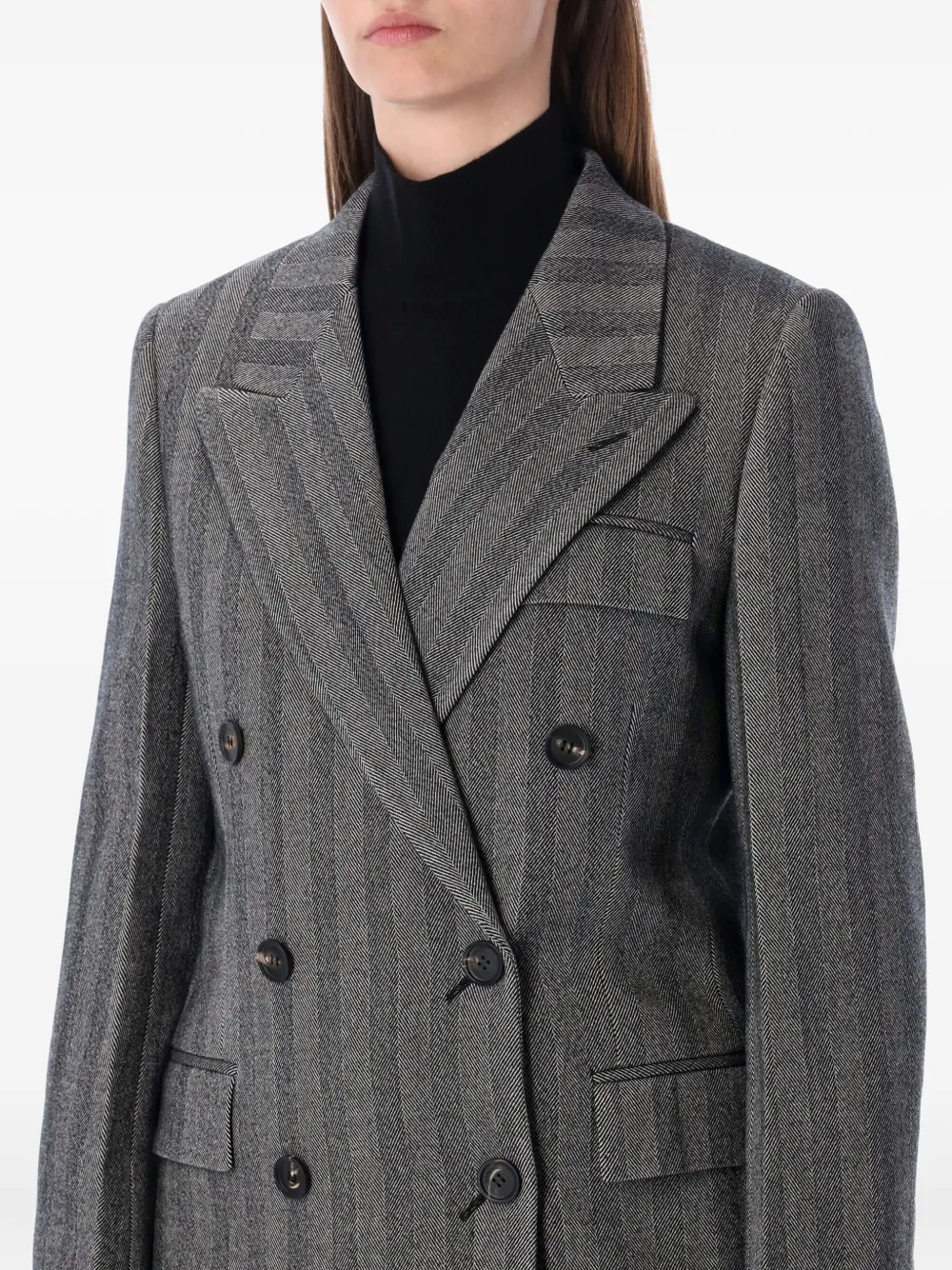 Ferragamo Oversized Double-breasted Chevron Wool Coat In Gray