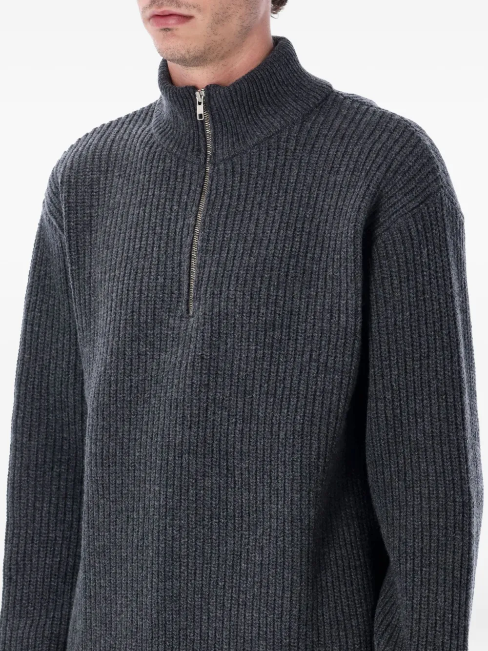 colorful standard Ribgebreide trui met halve rits Grijs