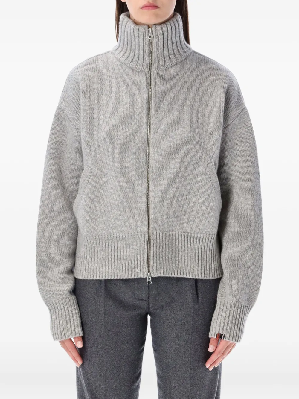 Extreme Cashmere Zip-up Long-sleeve Cardigan In Gray