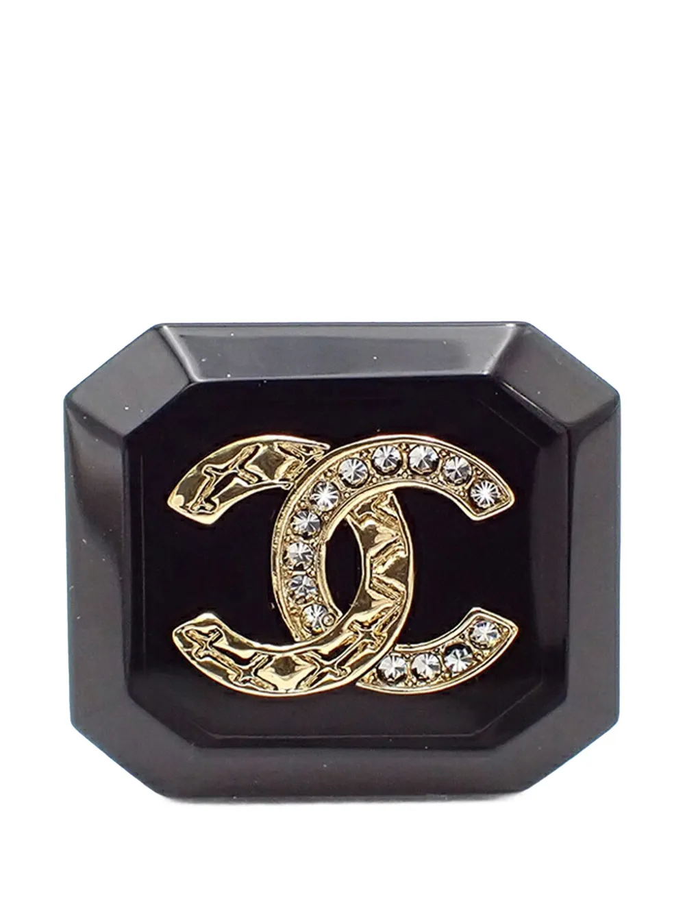 CHANEL Pre-Owned 2023 Resin Gold Plated CC Rhinestone Brooch costume brooch | Black | Image 1