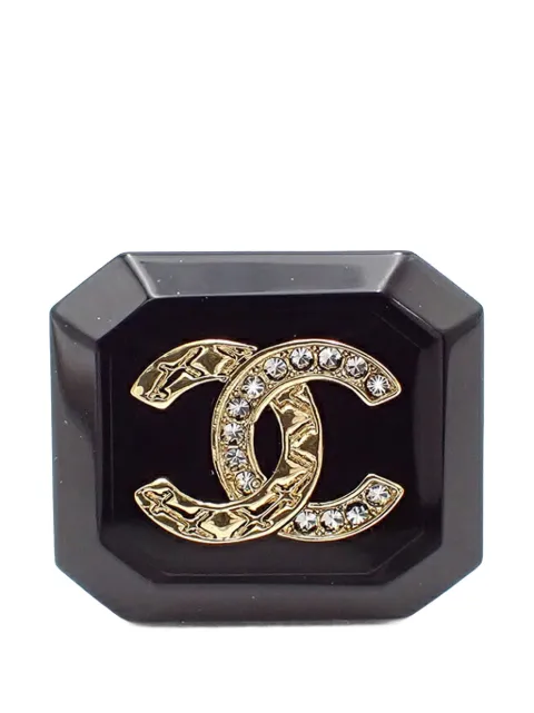 CHANEL Pre-Owned 2023 Resin Gold Plated CC Rhinestone Brooch costume brooch
