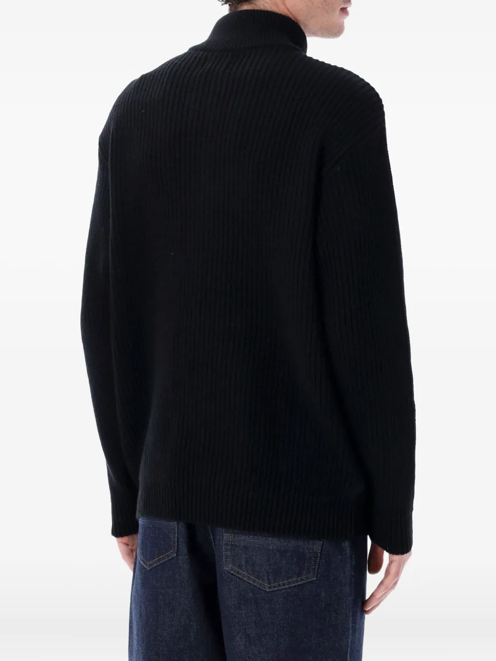 Colorful standard ribbed half-zip sweater - Zwart
