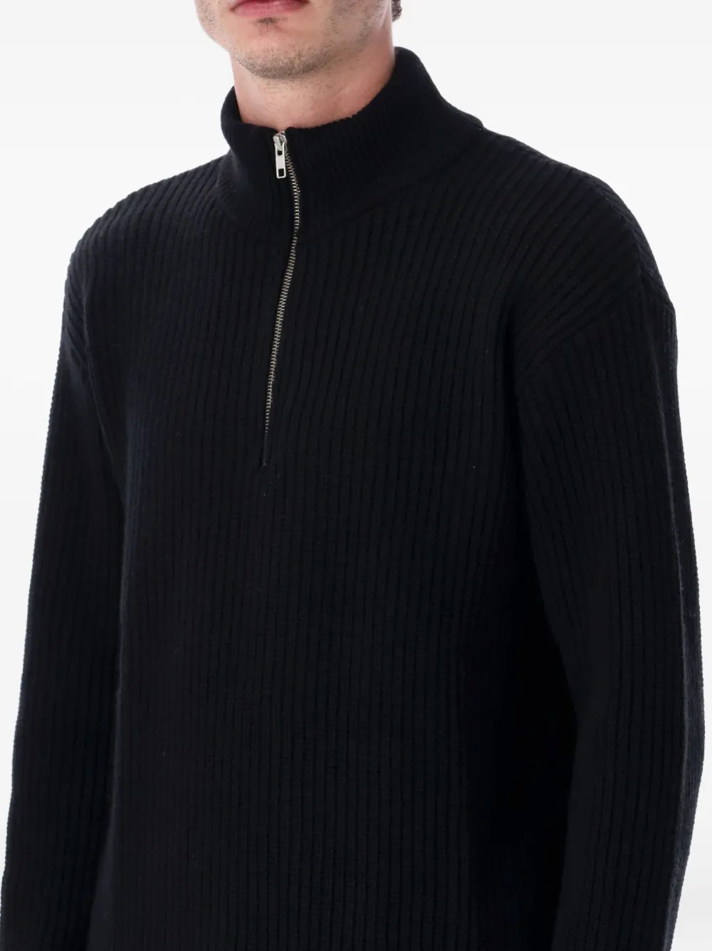 Colorful Standard Recycled Merino Wool Quarter Zip Sweater In Black