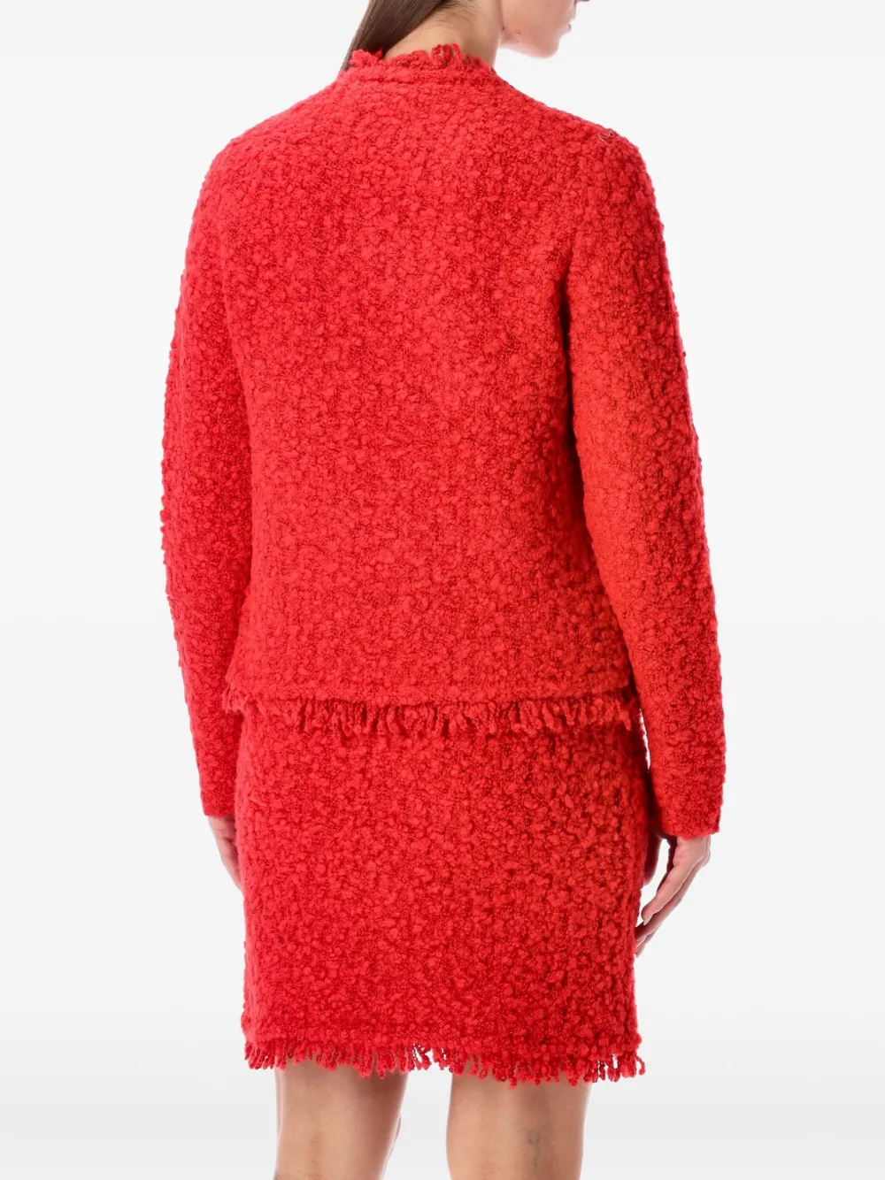 Fabiana Filippi Textured Knit Jacket Frayed Edges In Red