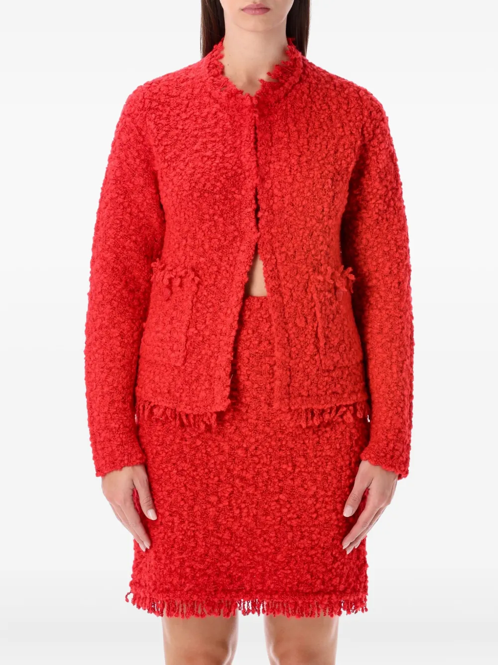 Fabiana Filippi Textured Knit Jacket Frayed Edges In Red