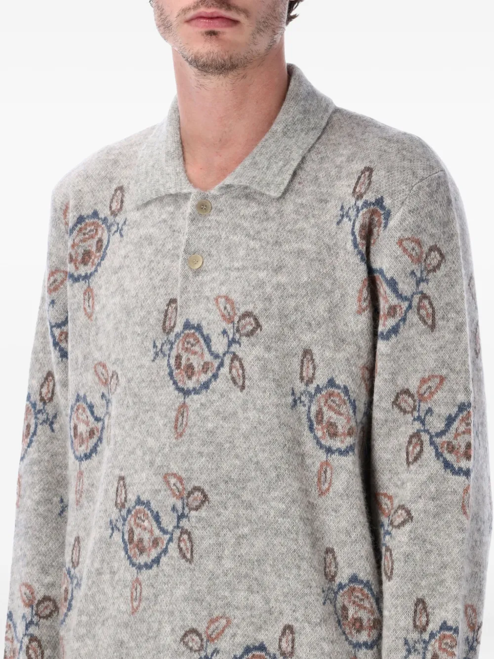 Corridor Maya Jacquard-knit Baby Alpaca-blend Polo Sweater In Gray