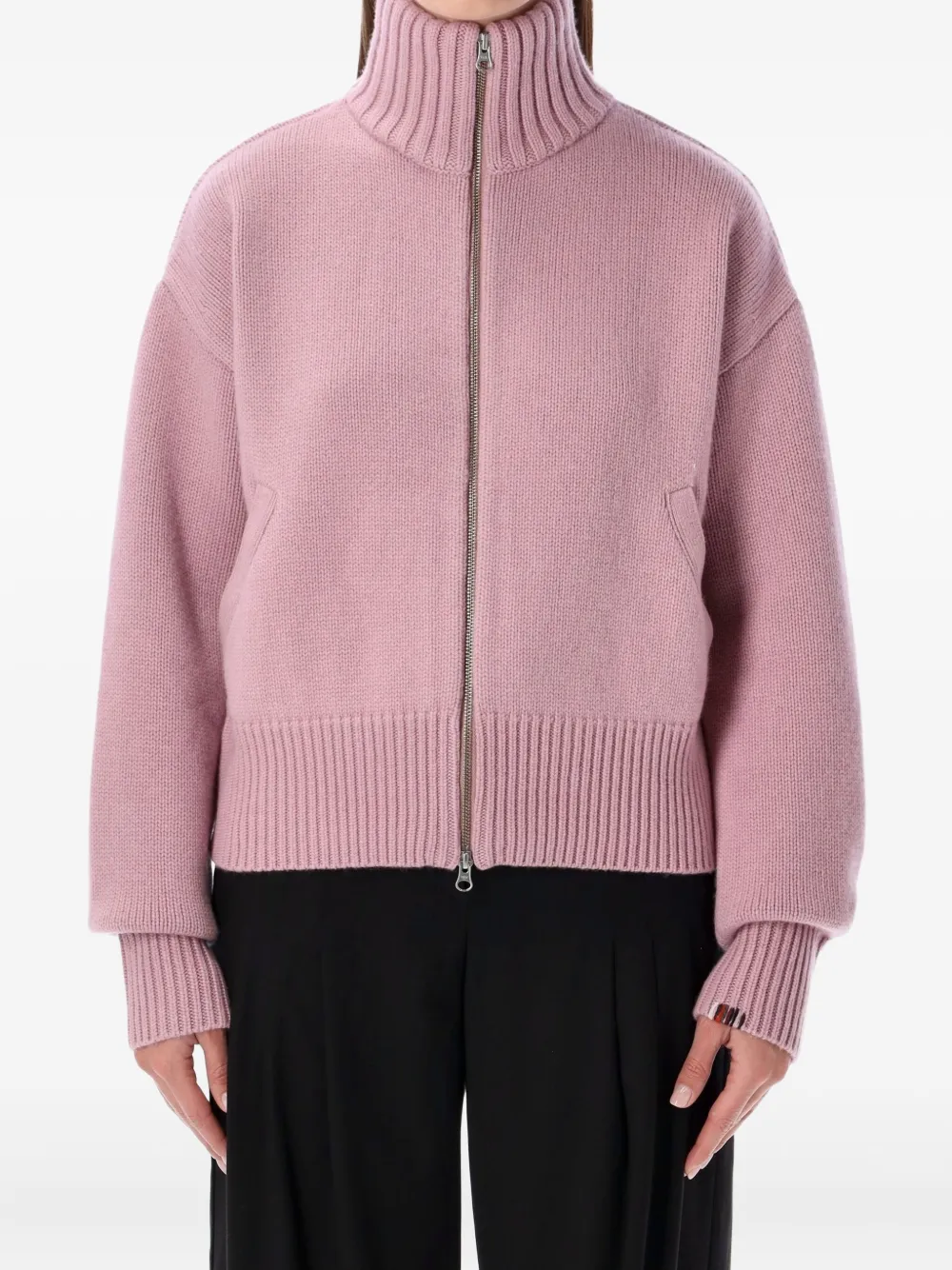 Extreme Cashmere Zip-up Long-sleeve Sweater In Pink