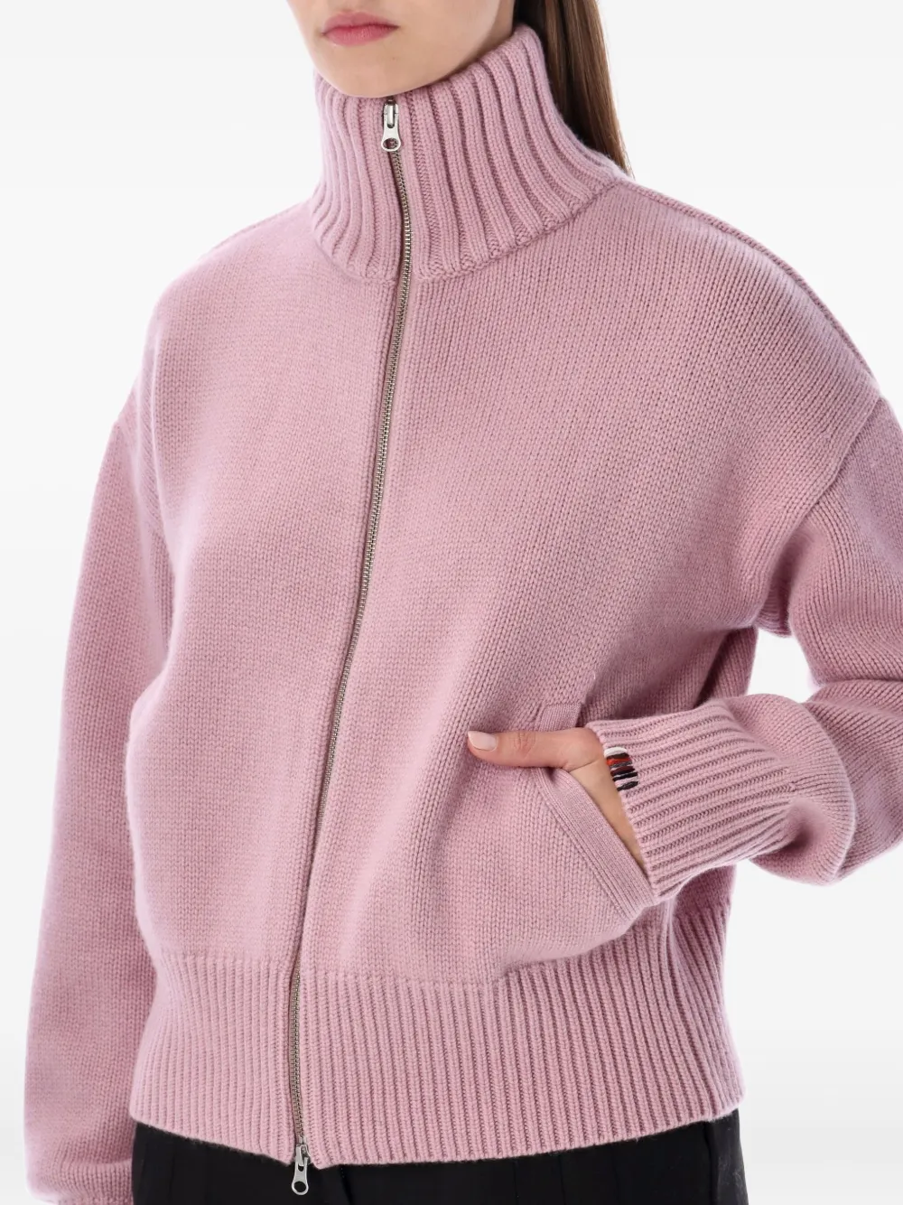 Extreme Cashmere Zip-up Long-sleeve Sweater In Pink