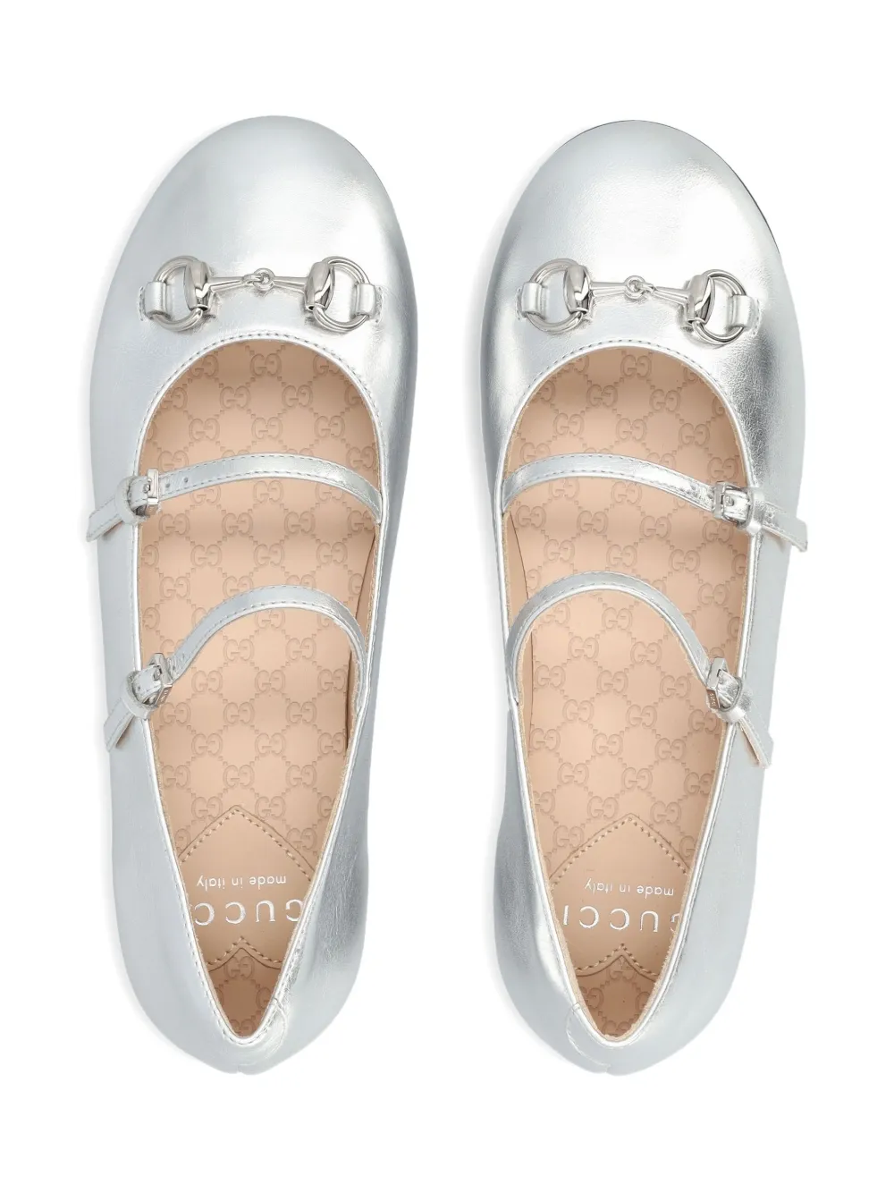 Gucci Kids buckled-straps detailed ballerinas Grijs