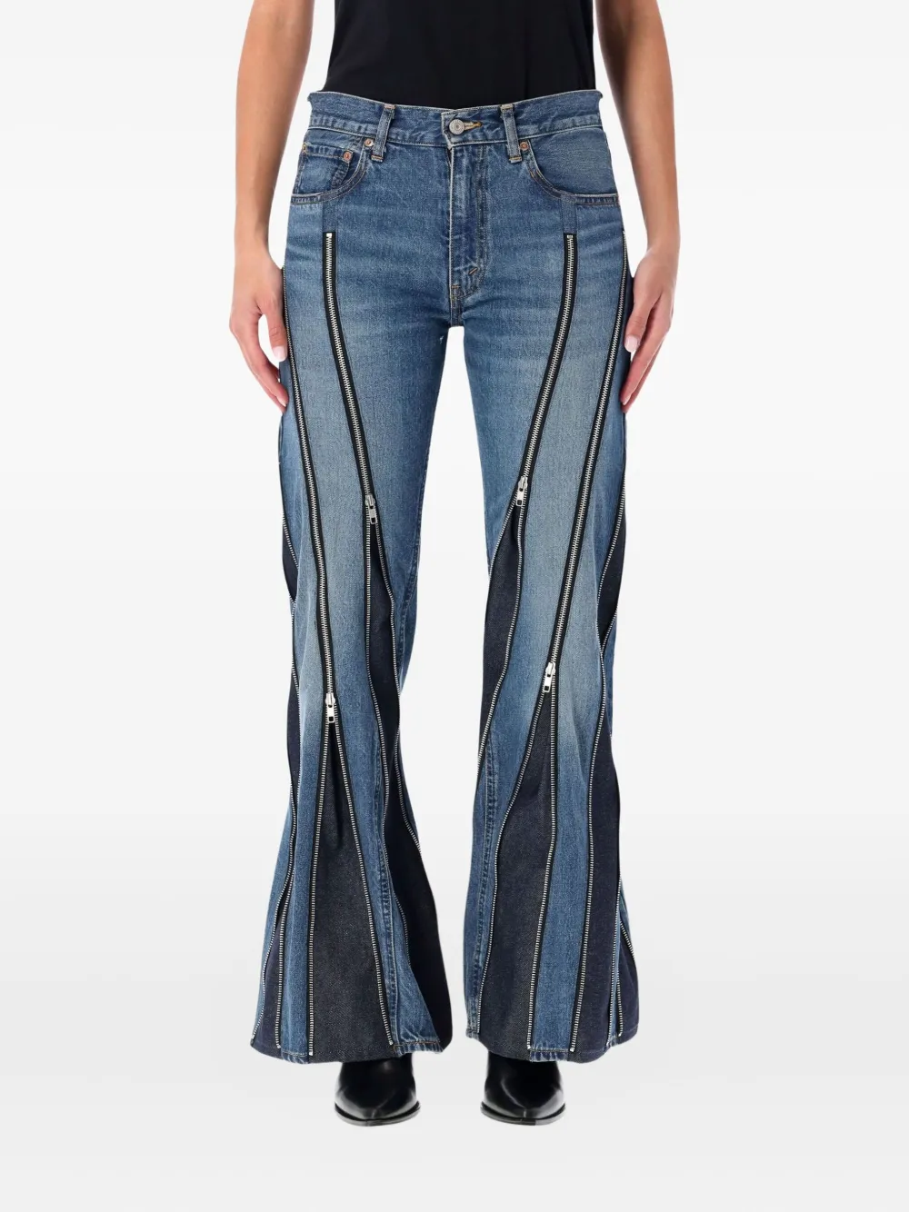Junya Watanabe Zip Panelled Denim Jeans In Blue