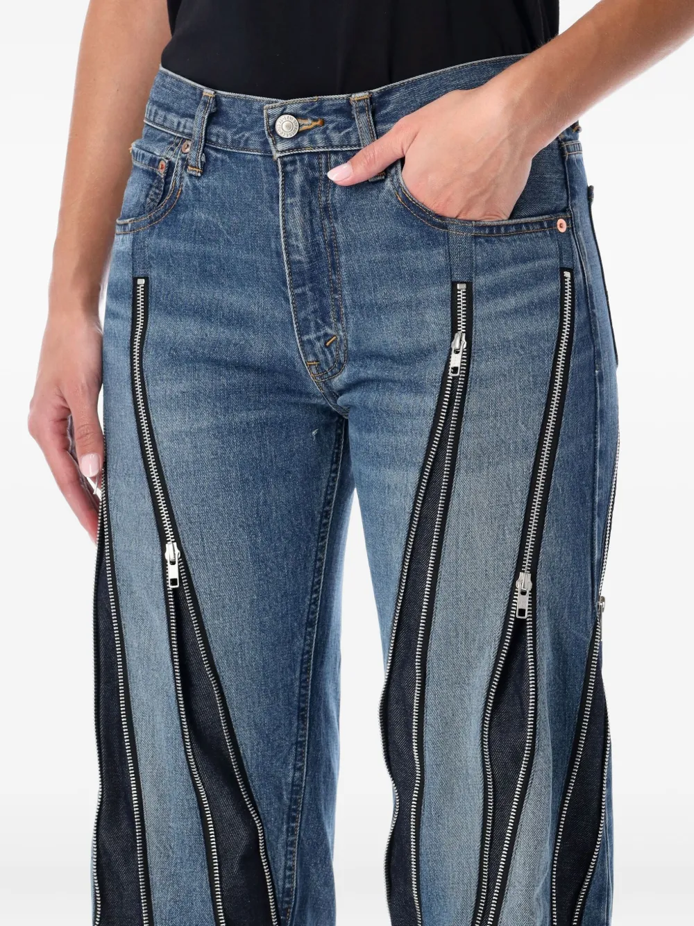 Junya Watanabe Zip Panelled Denim Jeans In Blue