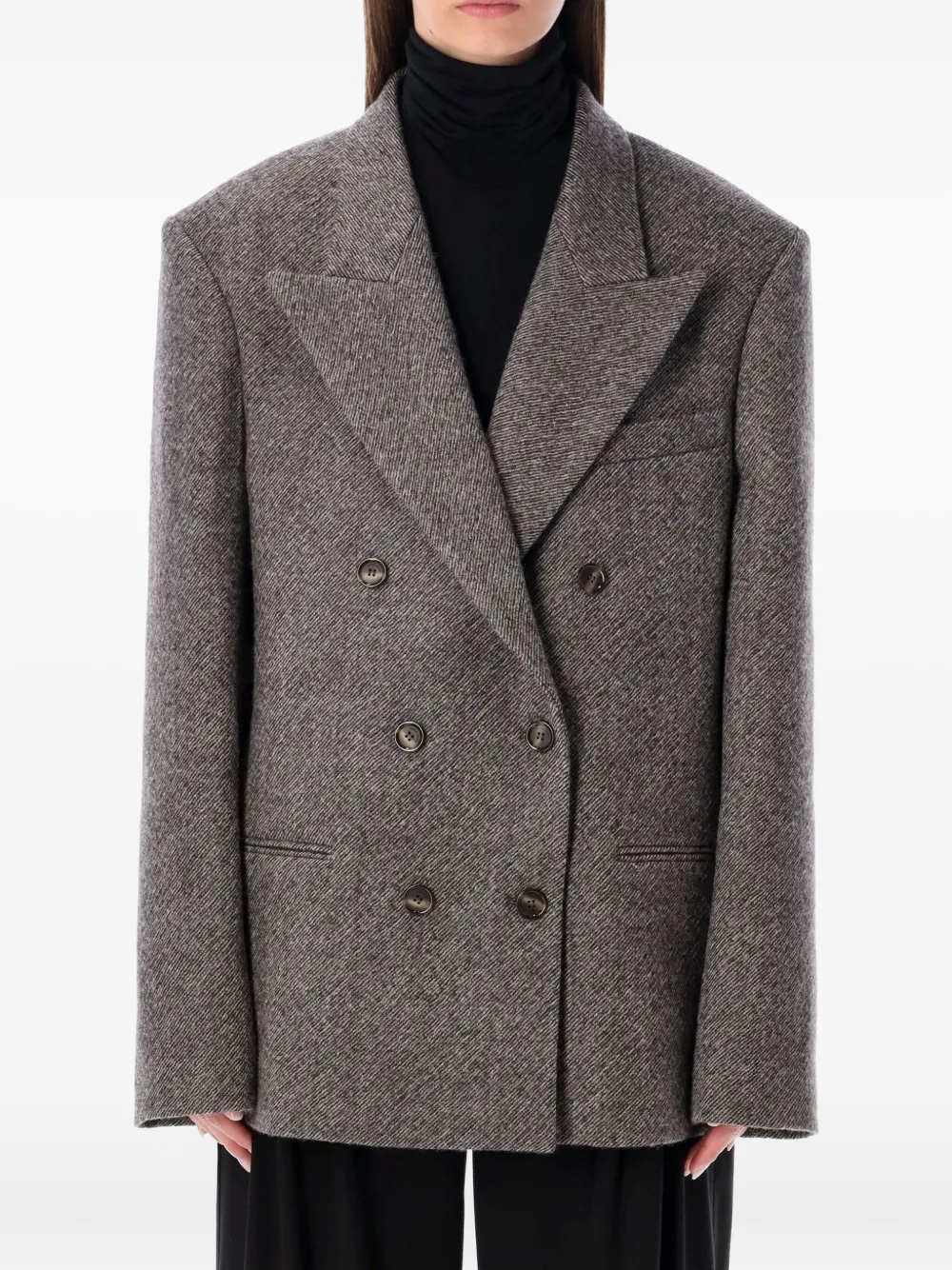 Magda Butrym Double Breasted Wool Chevron Jacket In Gray