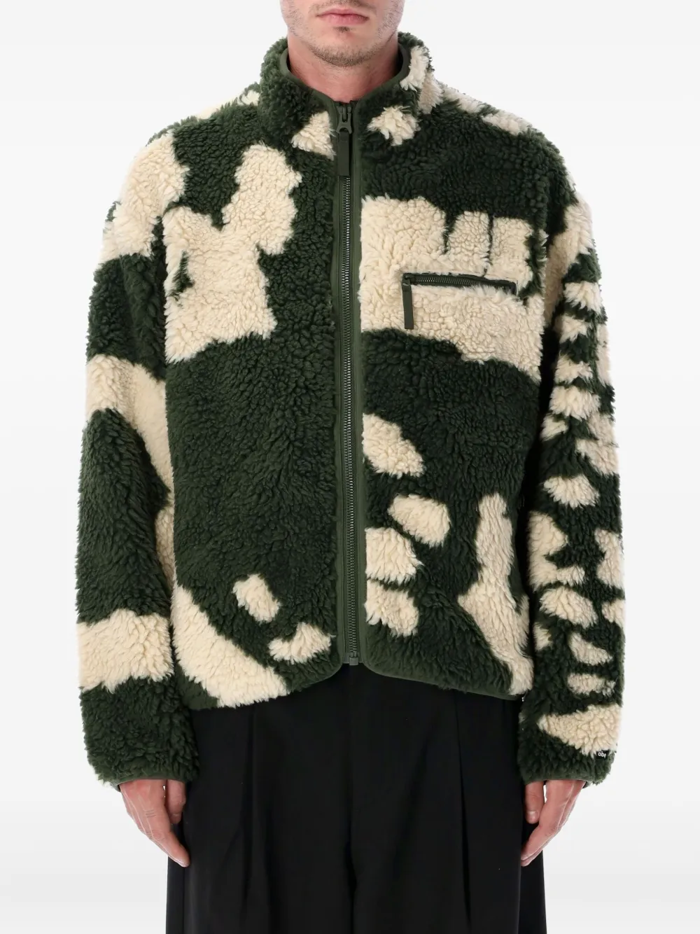 Obey zip-up patterned sherpa jacket | verde | Image 1