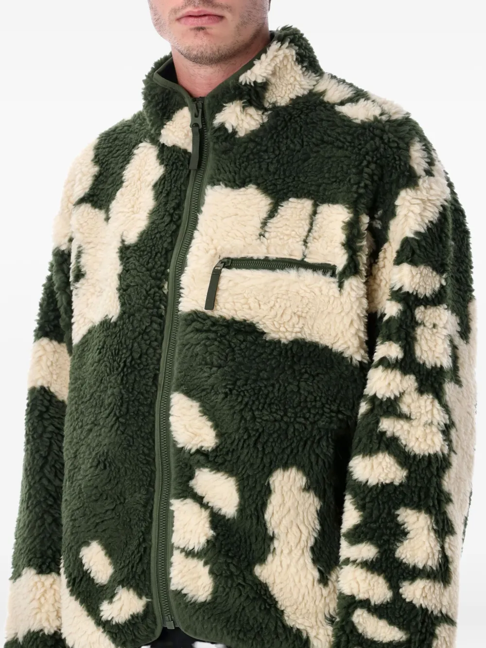 Obey Zip-up Patterned Sherpa Jacket In Green