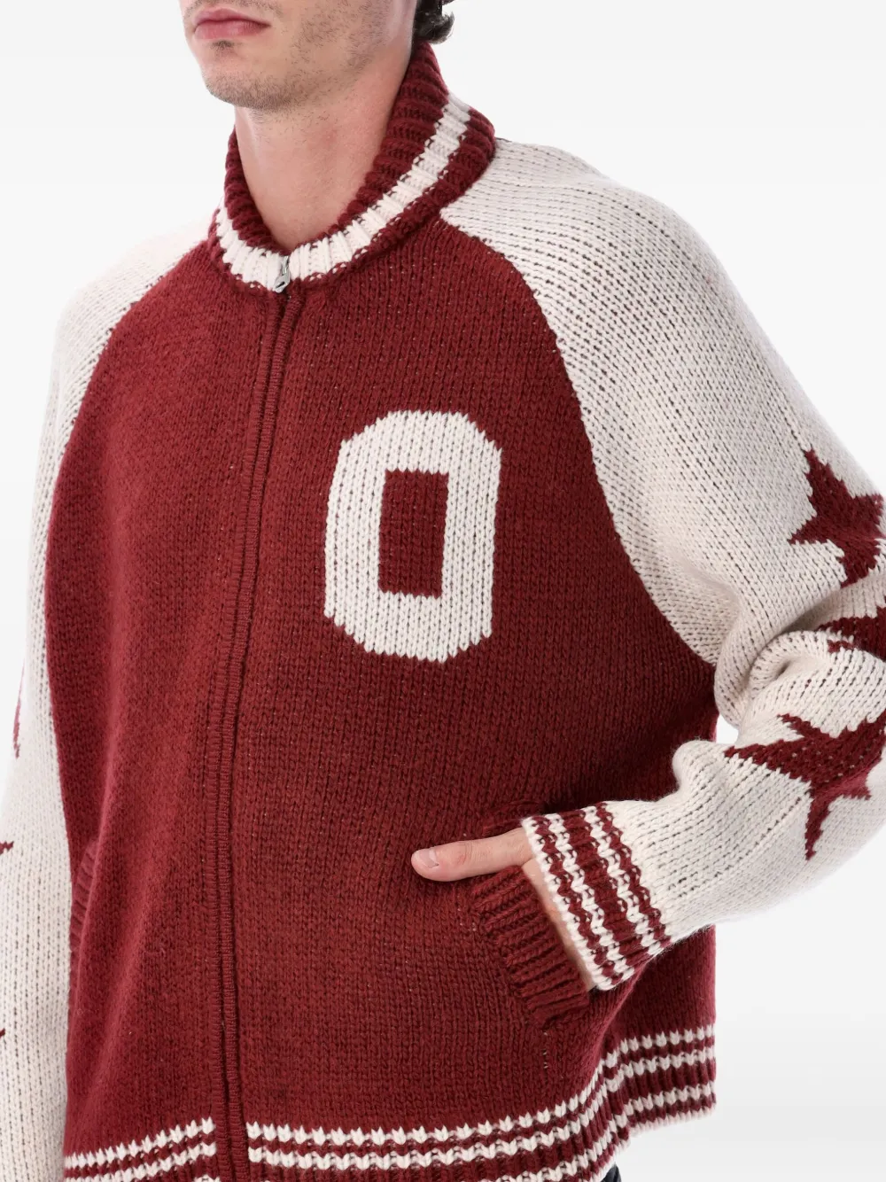  Obey Zip-up Knitted Cardigan - Red 