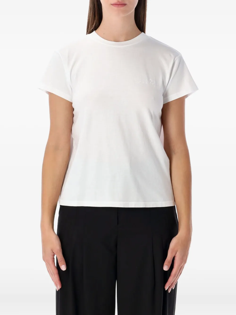 Mm6 Maison Margiela Back Detail Short Sleeve Crew Neck Top In White