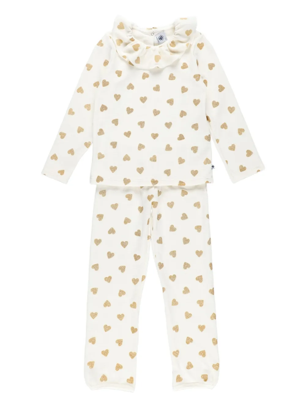 Petit Bateau Ruffled Heart-print Pyjama Set In White
