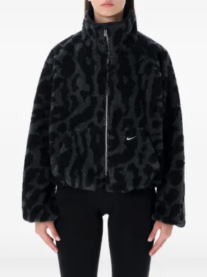 nike zip through fleece in black and white animal print
