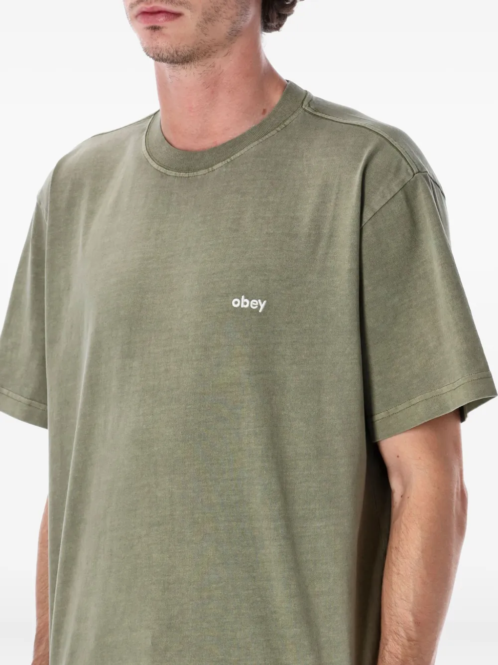 Obey Lowercase Pigment Dyed Cotton T-shirt In Green