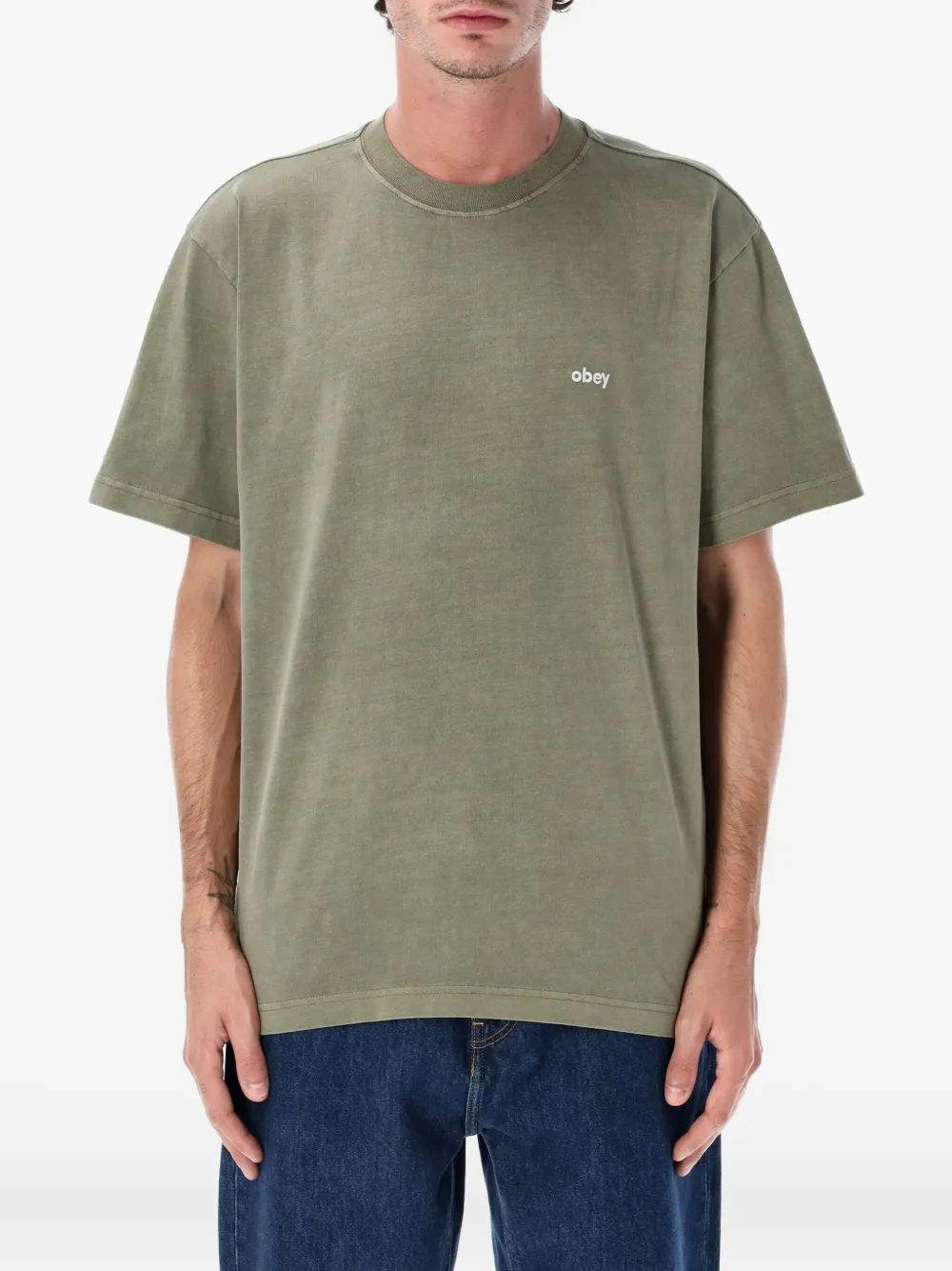 Obey Lowercase Pigment Dyed Cotton T-shirt In Green