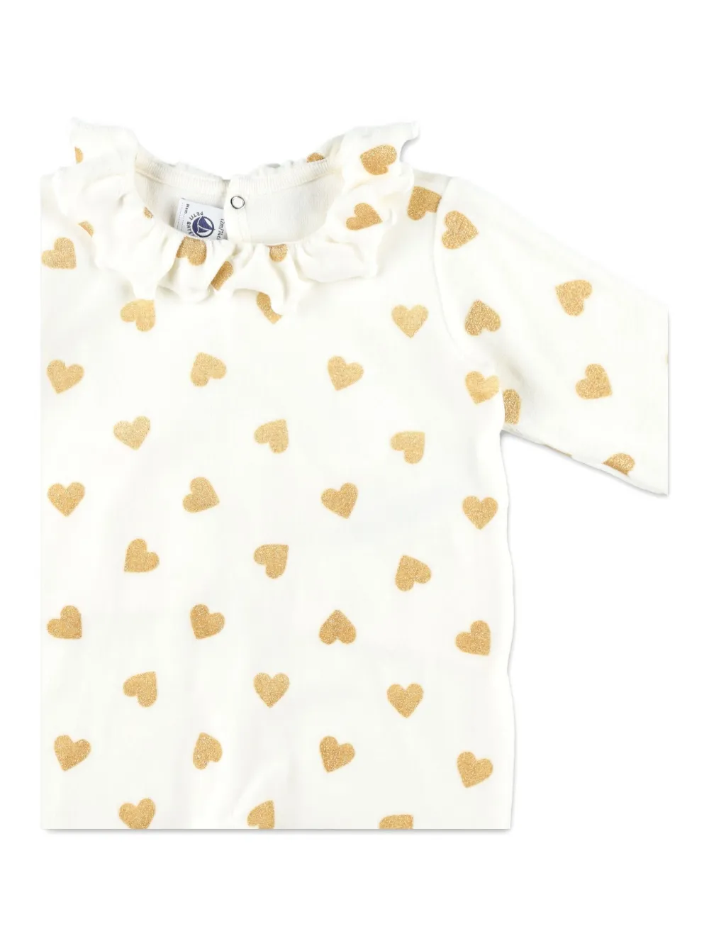 Petit Bateau Romper met ruchekraag en hartprint Beige