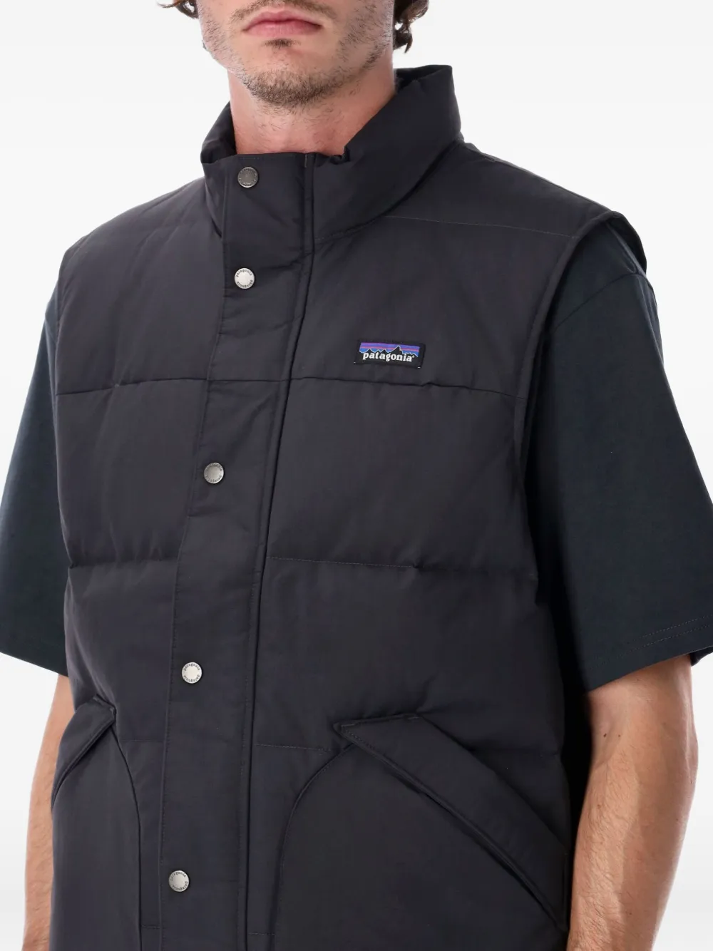 Patagonia Sleeveless Padded Vest High Collar In Black