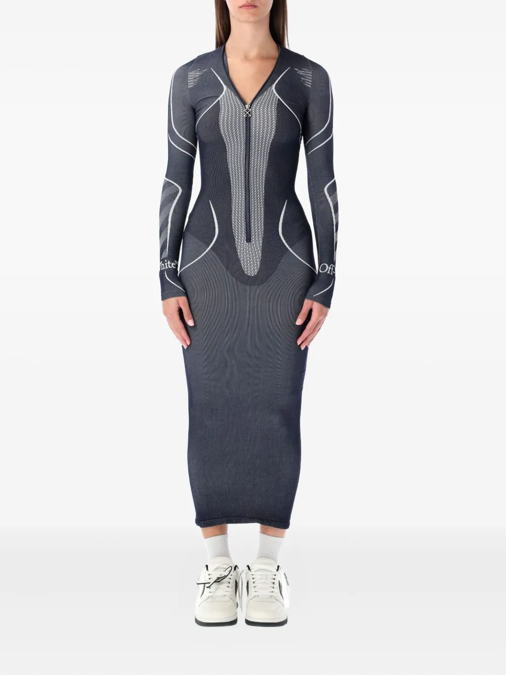 Off-White Diag seamless zip midi dress - グレー Off-White Diag seamless zip midi dress - グレー