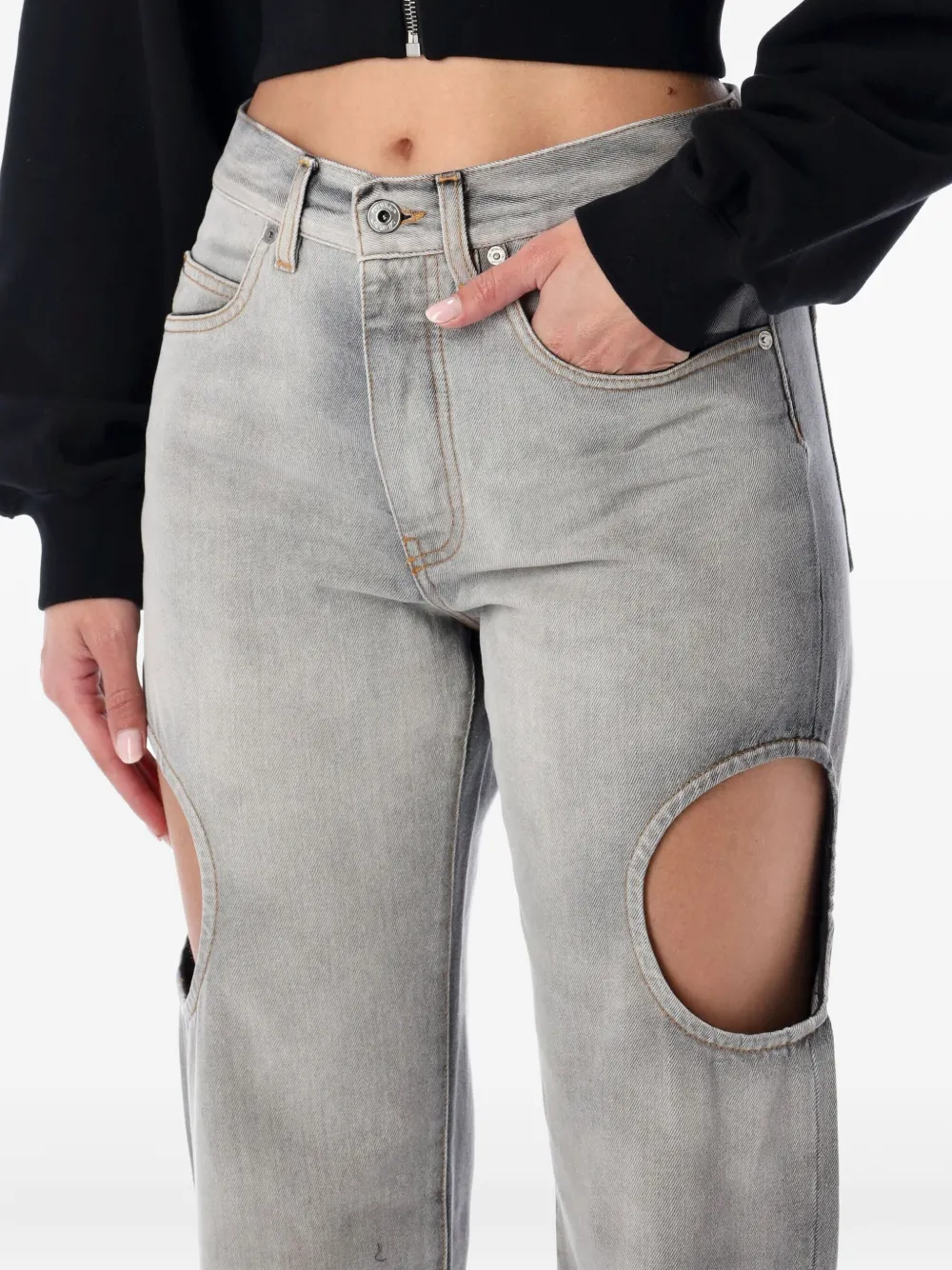 Off-white Cut-out Denim Trousers Featuring Belt Loops In Gray