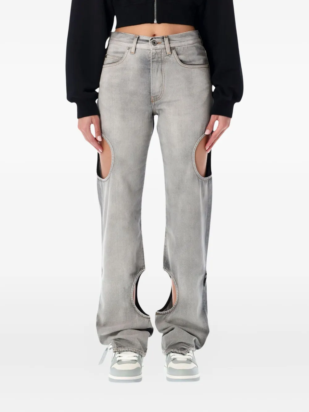 Off-white Cut-out Denim Trousers Featuring Belt Loops In Gray