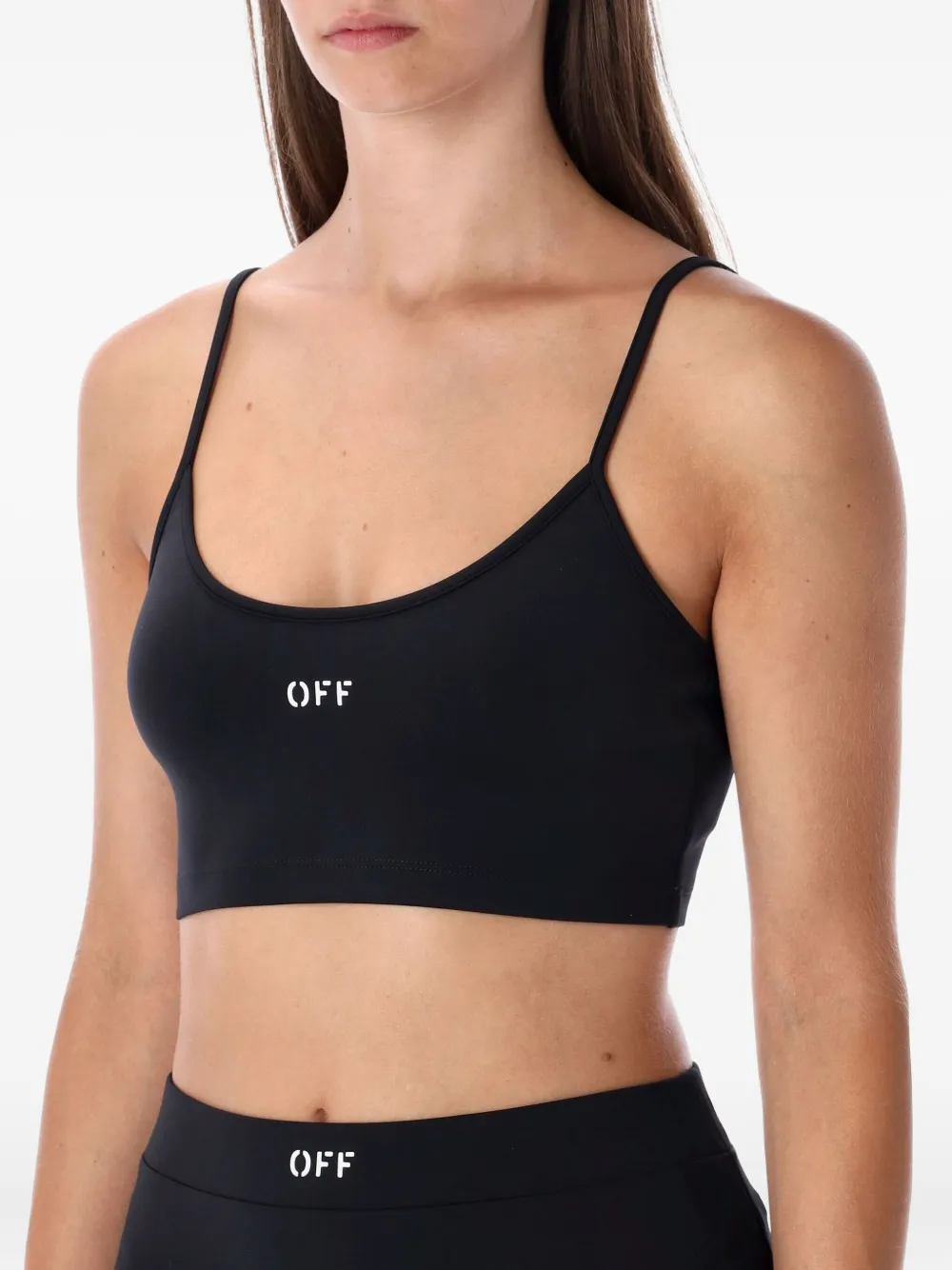 Off-white Stylish Cropped Spaghetti Strap Top In Black