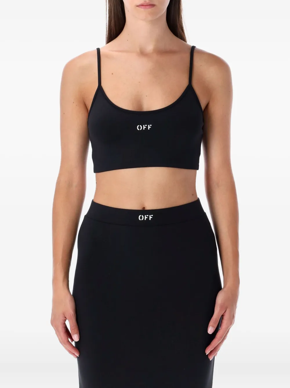 Off-white Stylish Cropped Spaghetti Strap Top In Black