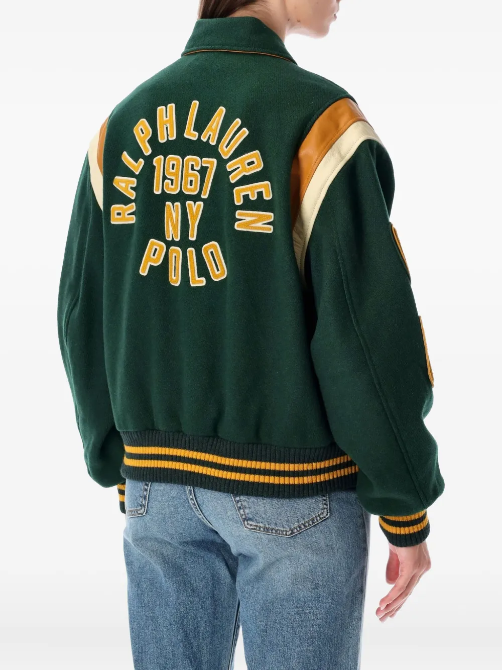Polo Ralph Lauren Wool Blend Bomber Jacket Featuring Patches In Green