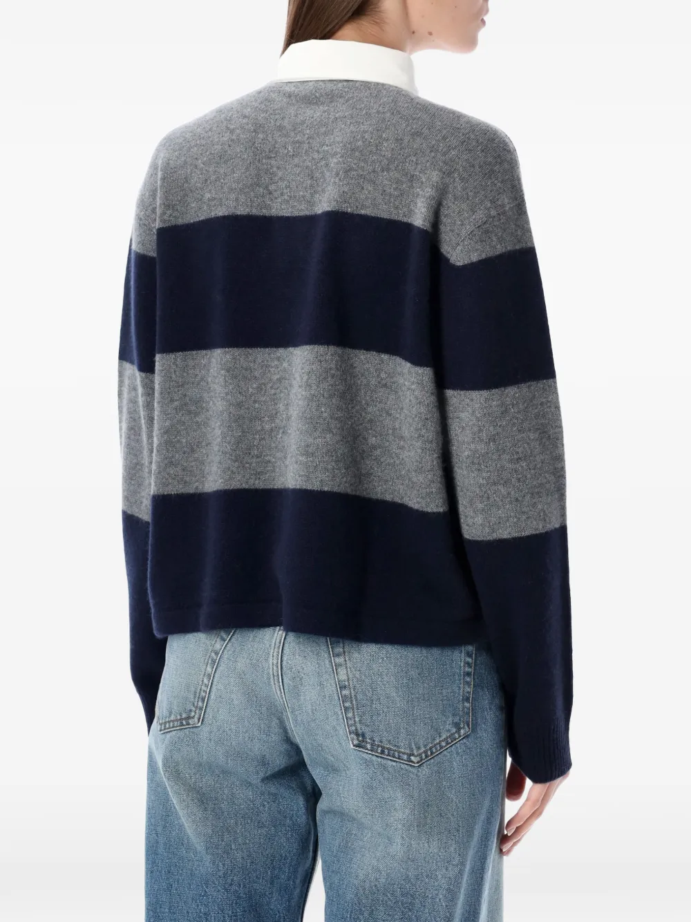 Sporty & Rich logo-embroidered striped-pattern polo collar - Grijs