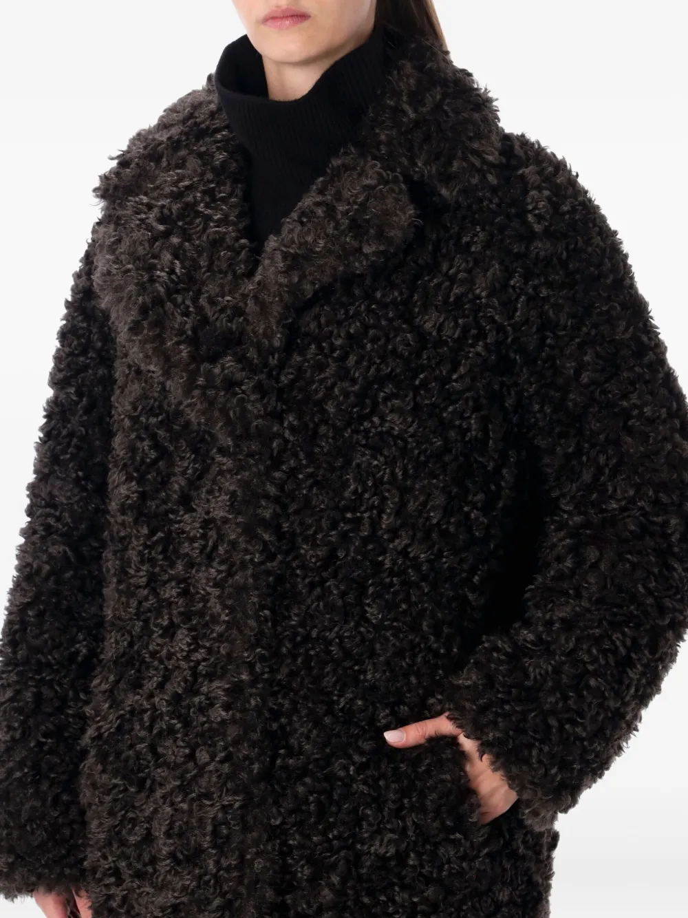 Stand Studio Camille Oversized Eco Shearling Coat In Brown