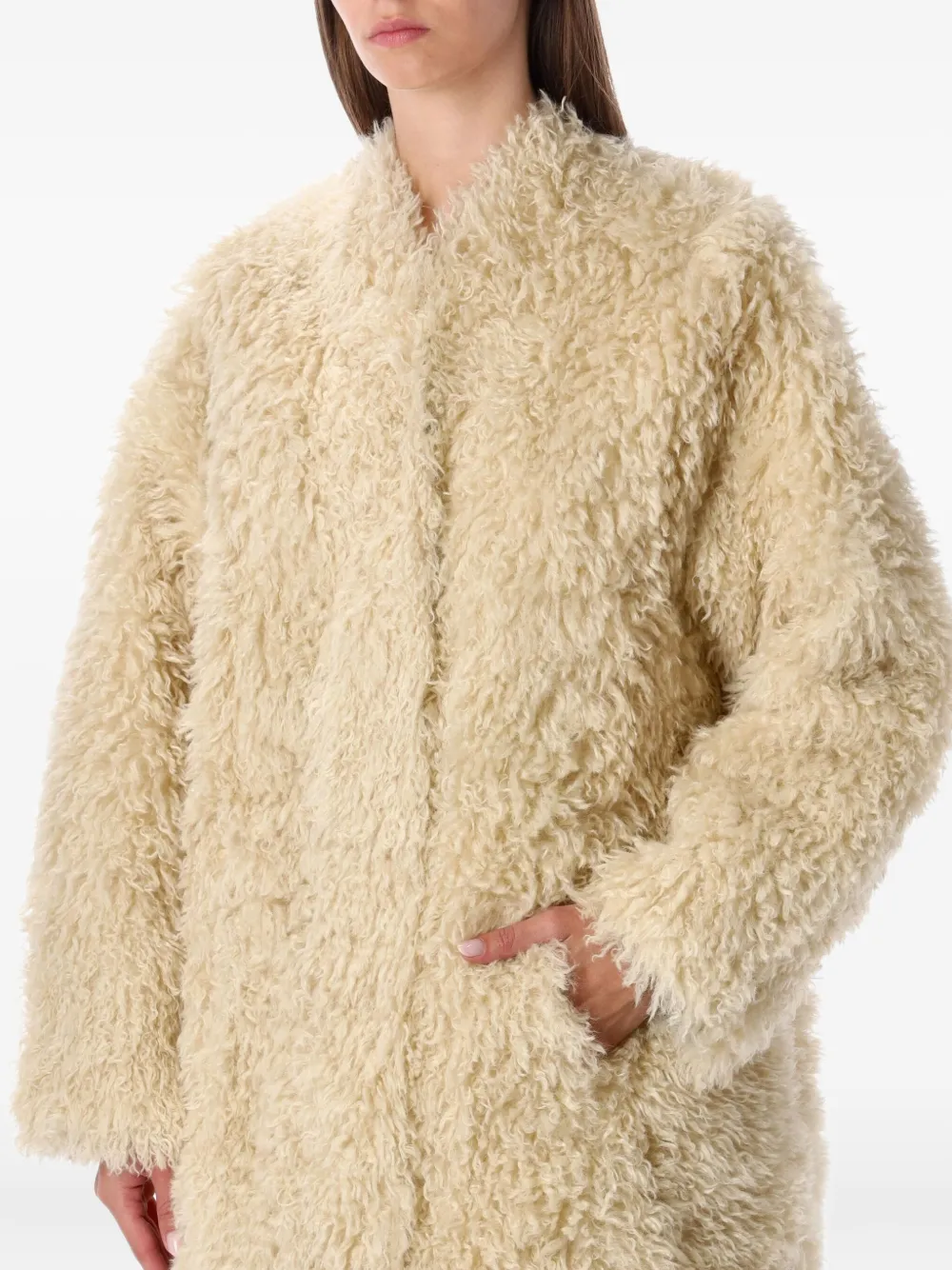 Stand Studio Carolina Long Curly Faux-fur Coat In Neutral
