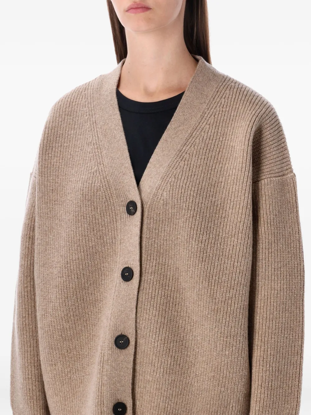 Studio Nicholson Ribbed Buttoned Cardigan In Brown