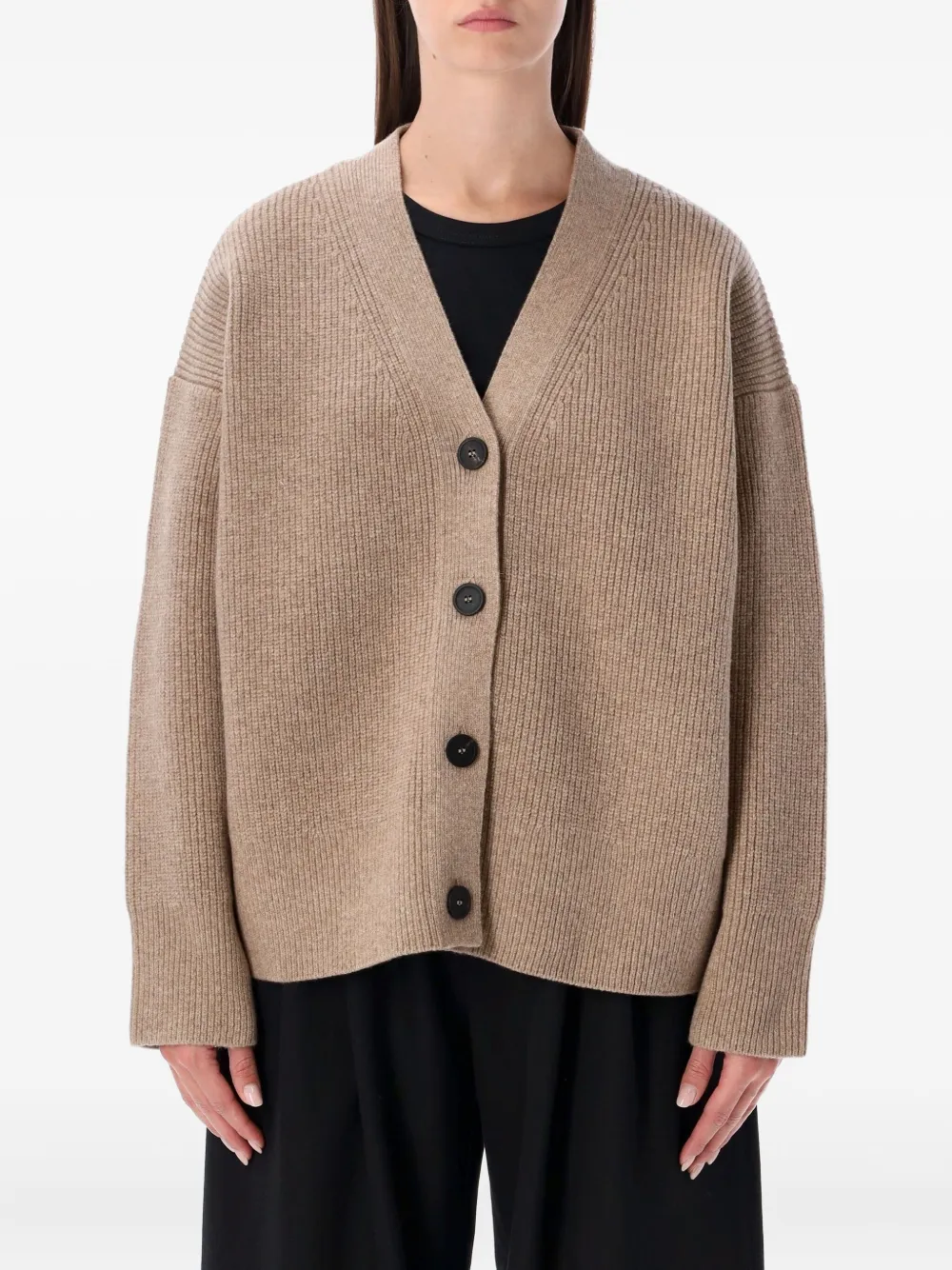 Studio Nicholson Ribbed Buttoned Cardigan In Brown