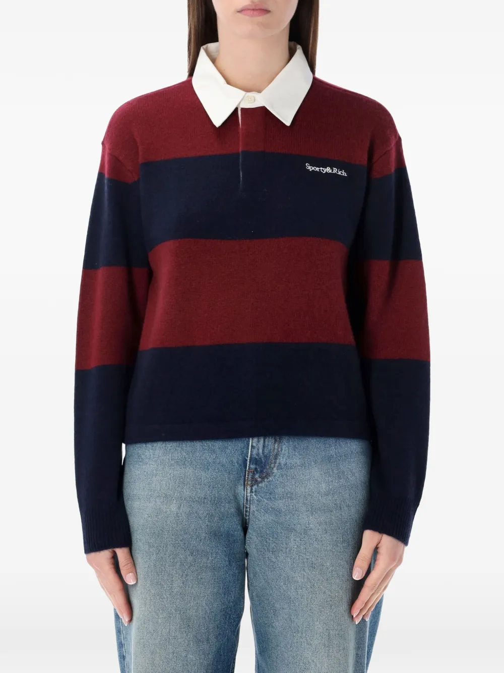 Sporty & Rich logo-embroidered striped-pattern polo top - Rosso