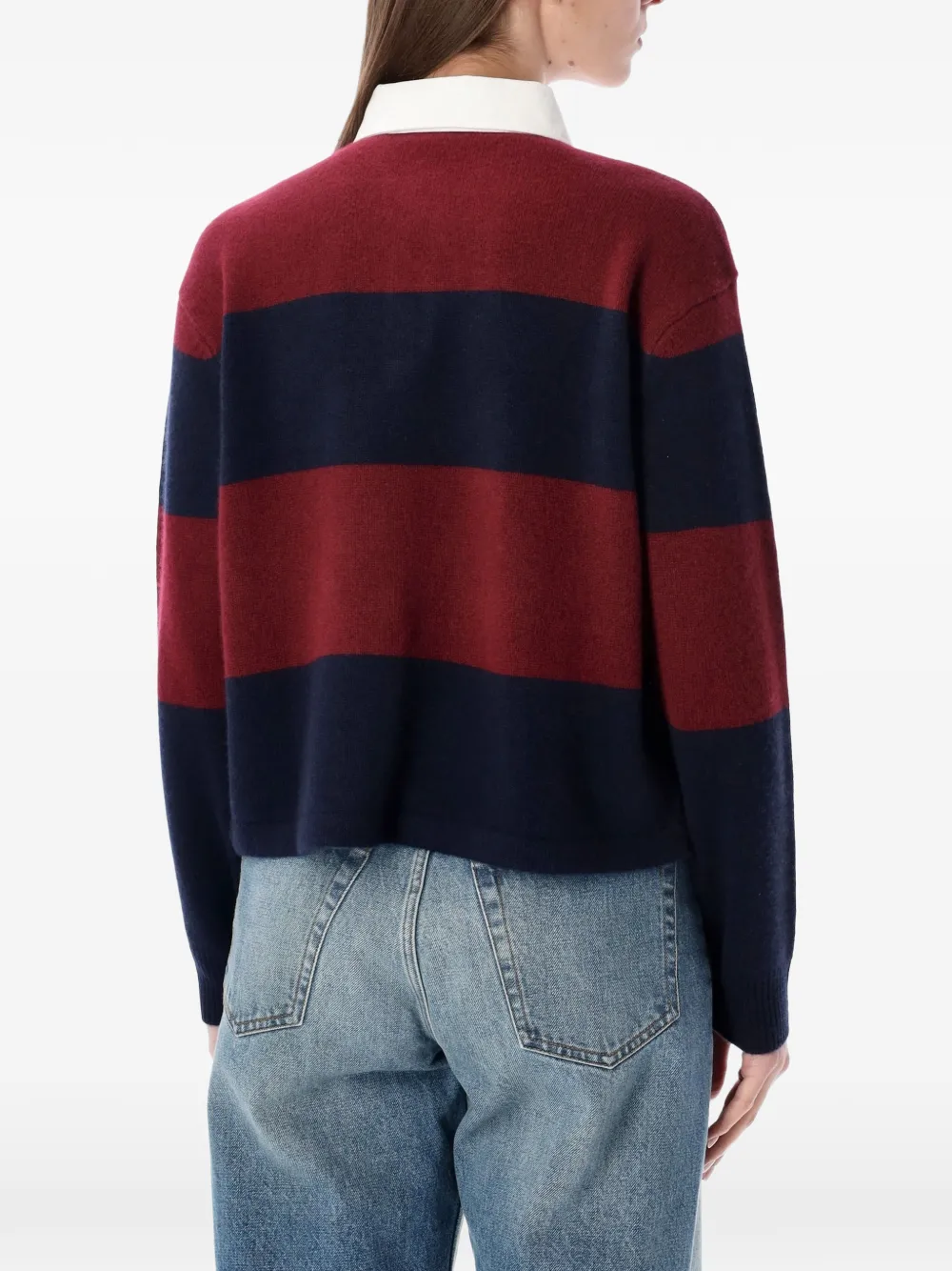 Sporty & Rich logo-embroidered striped-pattern polo top - Rood