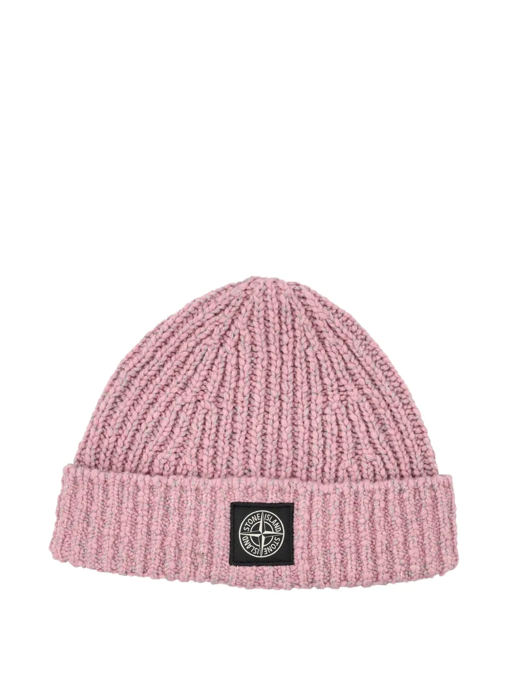 Stone Island Ribbed Logo-patch Beanie Hat In Pink